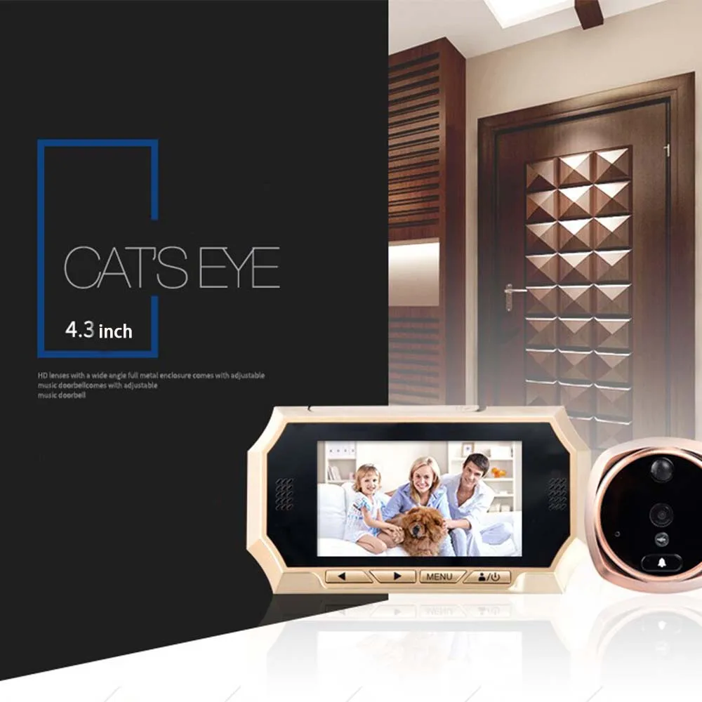 4.3in HD Intelligent Electronic Cat's Eye Doorbell Monitoring Camera Outdoor Electronic Door Mirror Human Body Induction Video