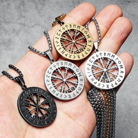 viking runes compass necklaces 316l stainless steel men hollow pendants chains punk rock rap for friend male jewelry best gift