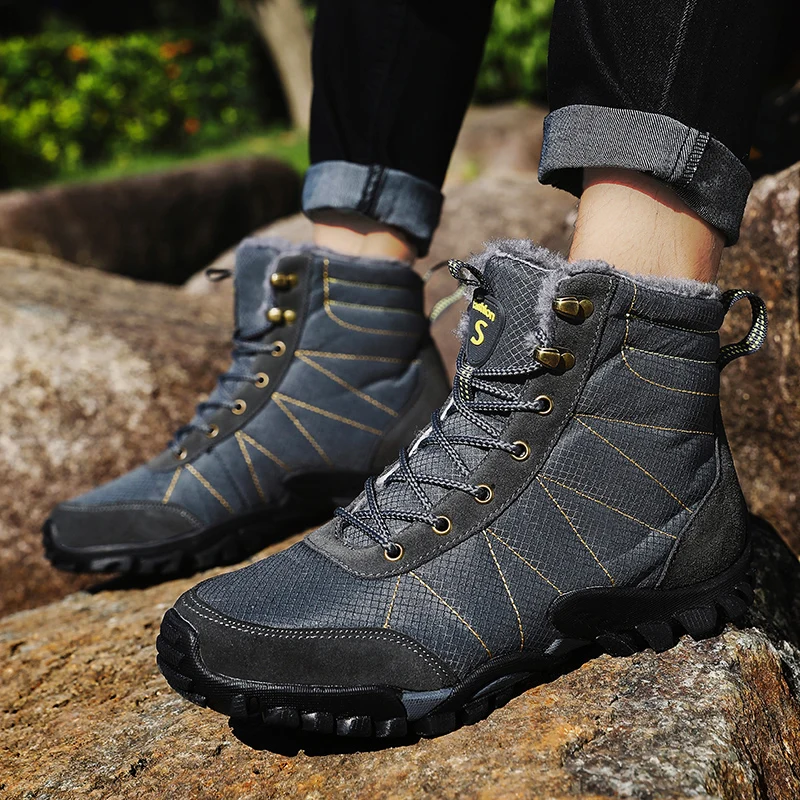 HIKEUP Outdoor Waterproof Couple Style Women High-Top Hiking Shoe Men Snow Boots Wear Comfortable Men's Walking Shoes 36-46