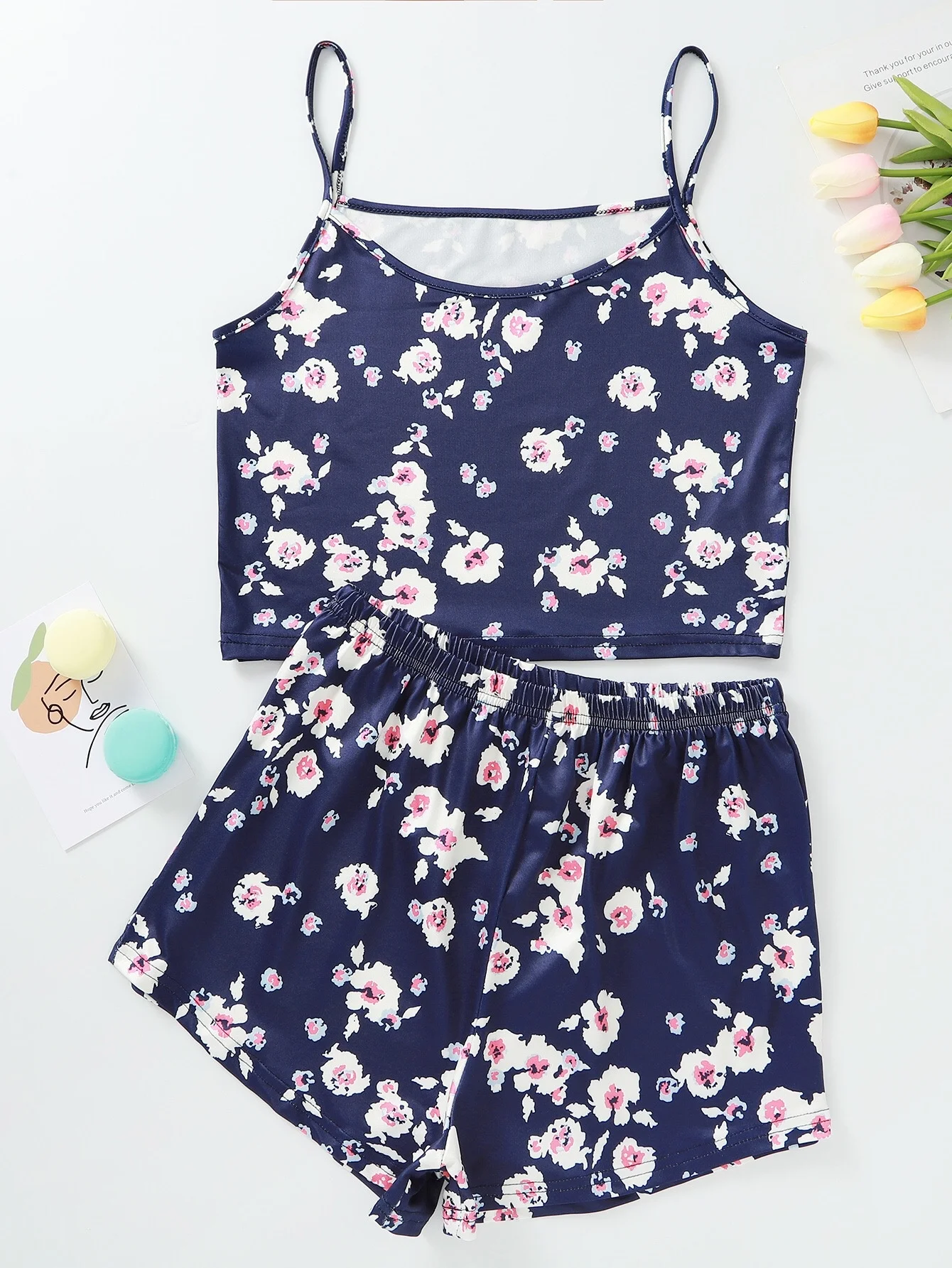 

New Style Lady's Personality Fashion Floral Print Camisole With Shorts Pajama Set Fresh Comfortable Soft Home Wear Sleepwear