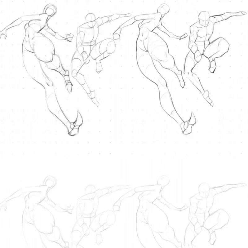 Игровая аниме структура человеческого тела. Динамическое уточнение книги персонажей для обучения по трассировке эскизов и рукописных учебников.