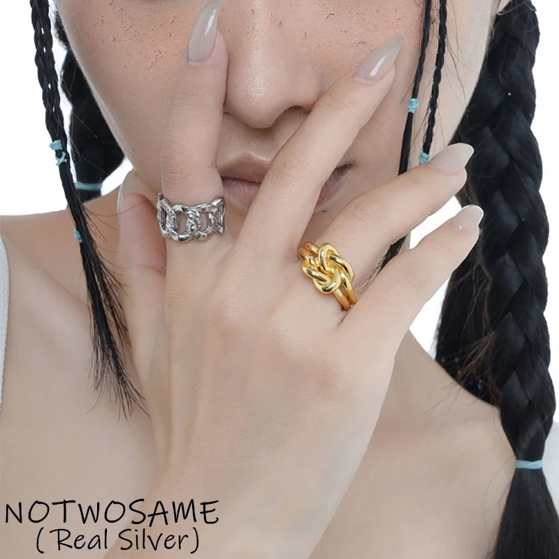 

NOTWOSAME кольца в античном стиле с необработанной поверхностью, женские кольца, серебряные кольца, полые узлы, ювелирные изделия, зеркальные серебряные кольца