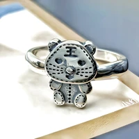 fashion silver plated little tiger adjustable ring for women girls opening cute animal ring good lucky jewelry fine rings gift
