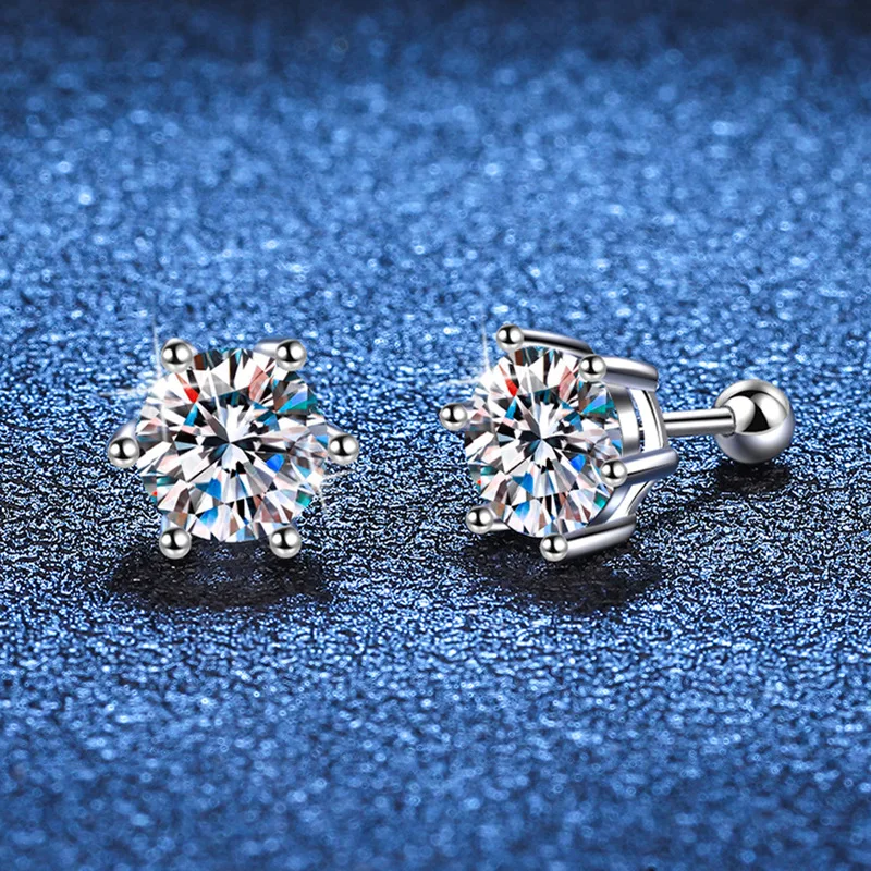 Женские серьги-гвоздики из серебра 0 2 пробы с муассанитом 925-1 карат