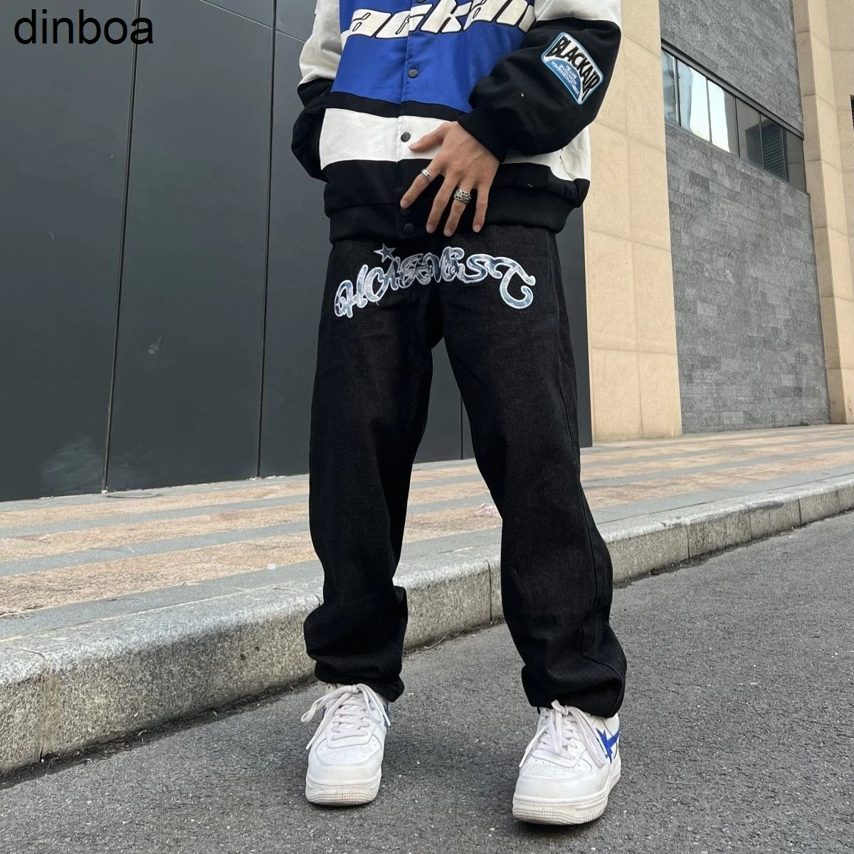 

Trendy Y2k Retro Men's Alphabet Print Jeans Men and Women Hip-hop Streetwear Street Spring and Autumn Loose Casual Baggy Jeans