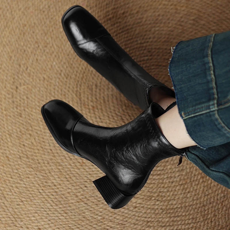 Модные ботинки из плиссированной ткани в стиле ретро пэчворк на толстом каблуке