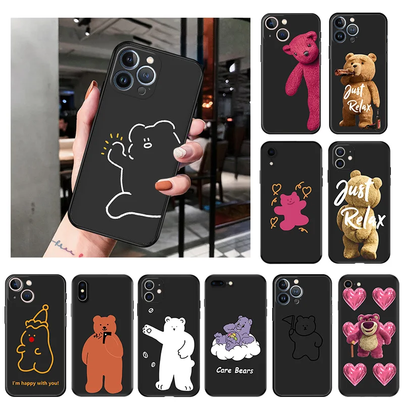 Матовый чехол для телефона iphone 16 Plus 15 14 13 12 11 Pro Max Mini 7 8 XR 16Pro XSMax Тедди много модных