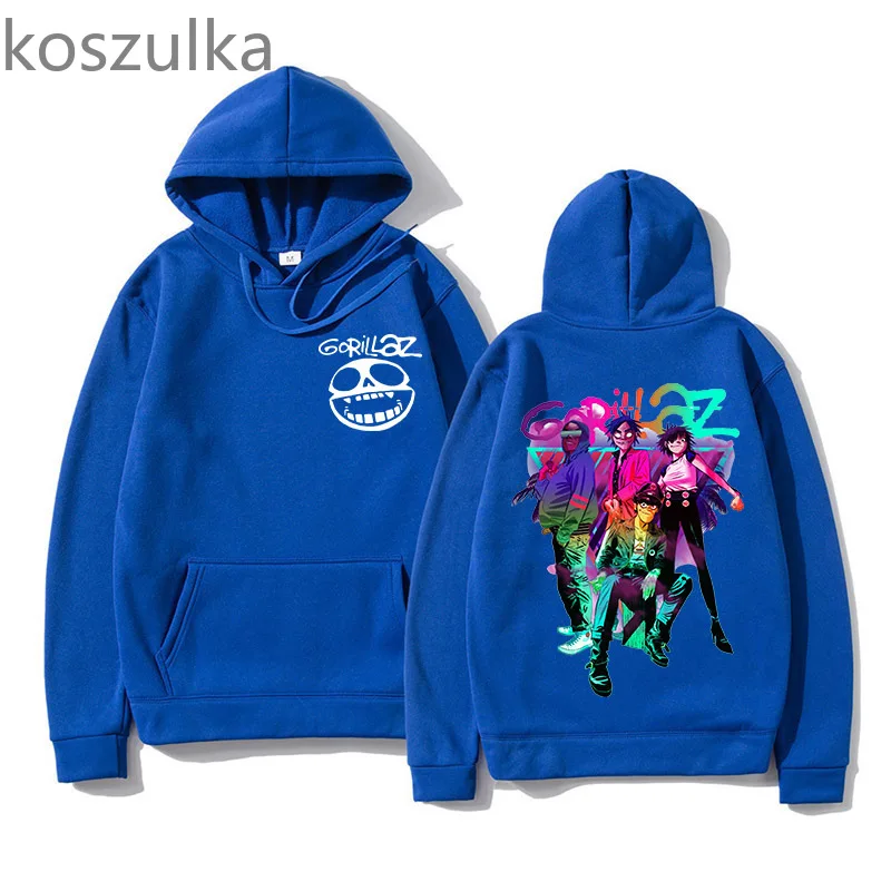 Мужская и женская толстовка Harajuku с принтом Gorillaz унисекс передней задней частью -
