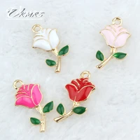 ukmrs 10pcs red rose plant bracelet oil pendant accessories wholesale necklace bracelet diy charms for women girls birthday gift