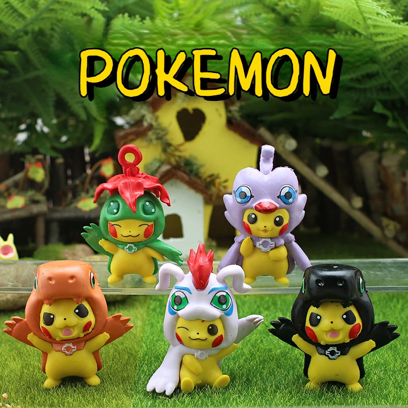 

1 Set-5 Pcs Pokemon Blind Box Model Cartoon Pikachu Cos Digimon Adventure Figure Pet Car Ornaments Children's Toys Small Gifts