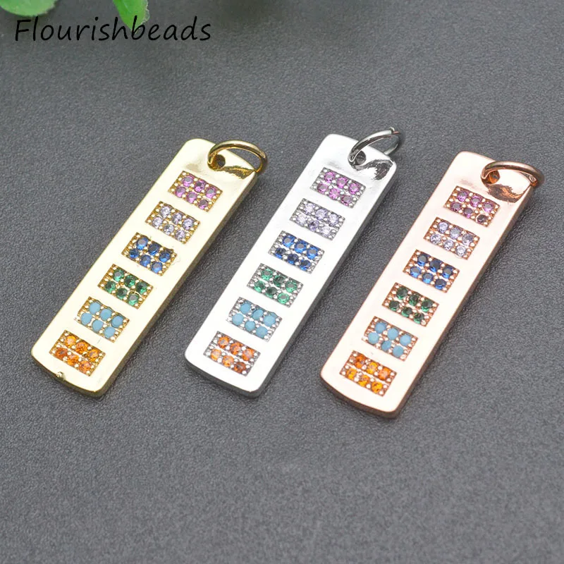 

20pcs Per Lot Various Colors Nickel Free Anti Rust Gold Plated Colorful Rainbow CZ Pave Geometric Rectangle Necklace Pendant