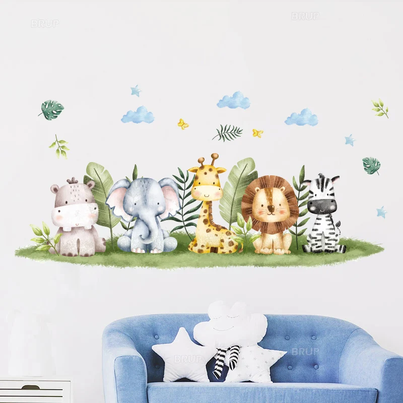 

Safari Animals Wall Stickers for Kids Rooms Boys Baby Room Bedroom Decoration Forest Jungle Elephant Giraffe Wallpaper Vinyl