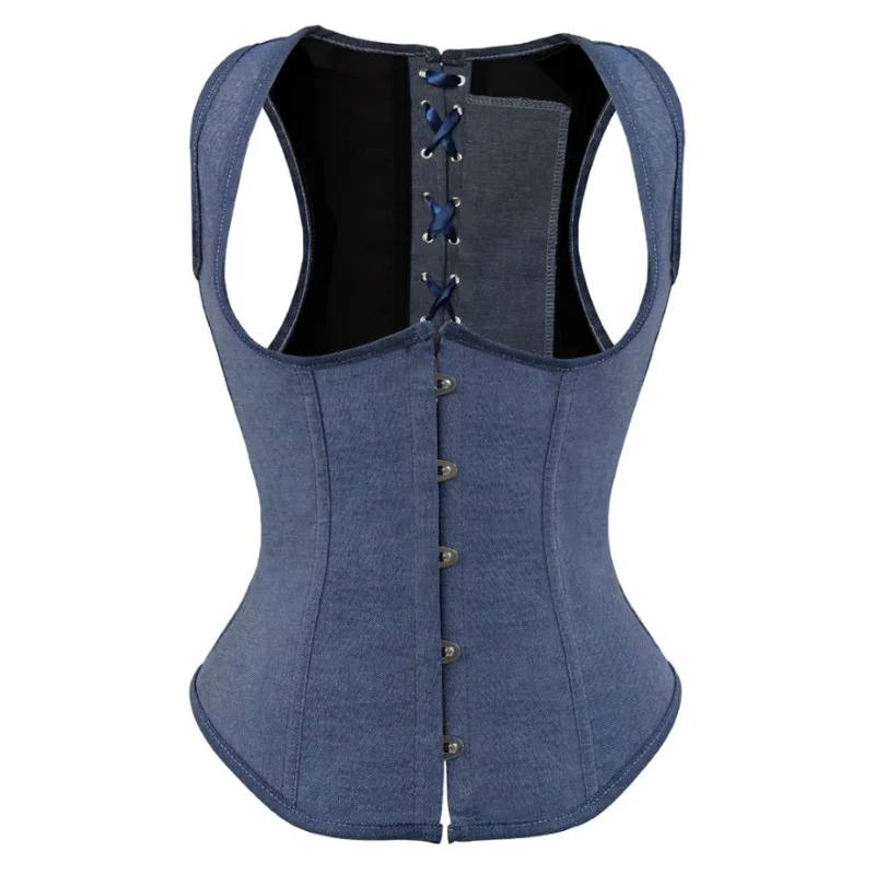 

Satin Shoulder Straps Underbust Corset Cowboy Blue Corsets Vest Waist Cincher Vest and Bustiers Top Sexy Women's Cowboy Blue