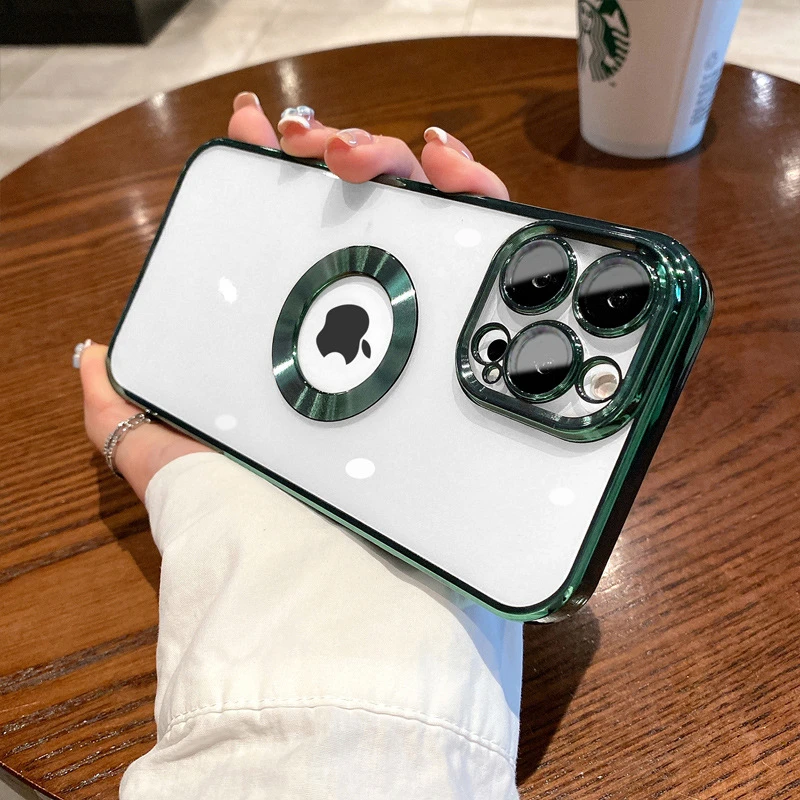 

Luxury Electroplated Phone Case for iPhone 11 12 13 14 Pro Max XS X XR 7 8 Plus Hollow Out Transparent Camera Protector Cover