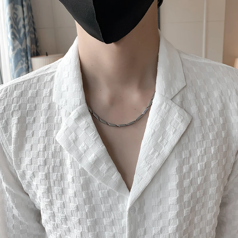 2022 3D Plaid V-neck Shirts for Men Long Sleeve Casual Slim Fit Shirt Social Party Tuxedo Blouse Streetwear Camisas Para Hombre