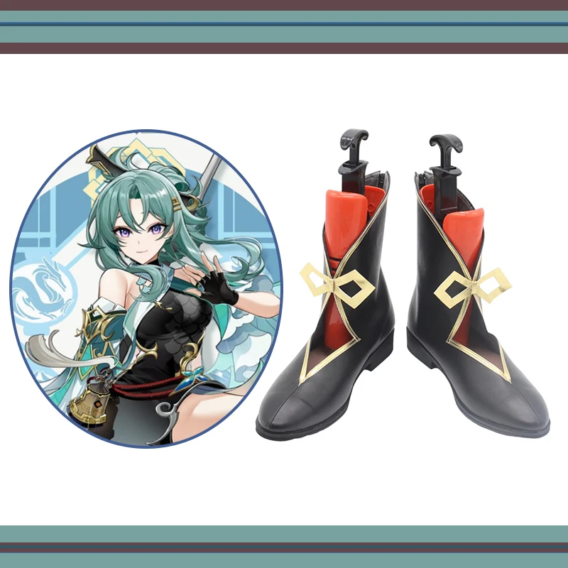 

Мадам пин, обувь для косплея, игра Genshin, ролевые игры, искусственная кожа, черные сапоги, карнавал, Хэллоуин