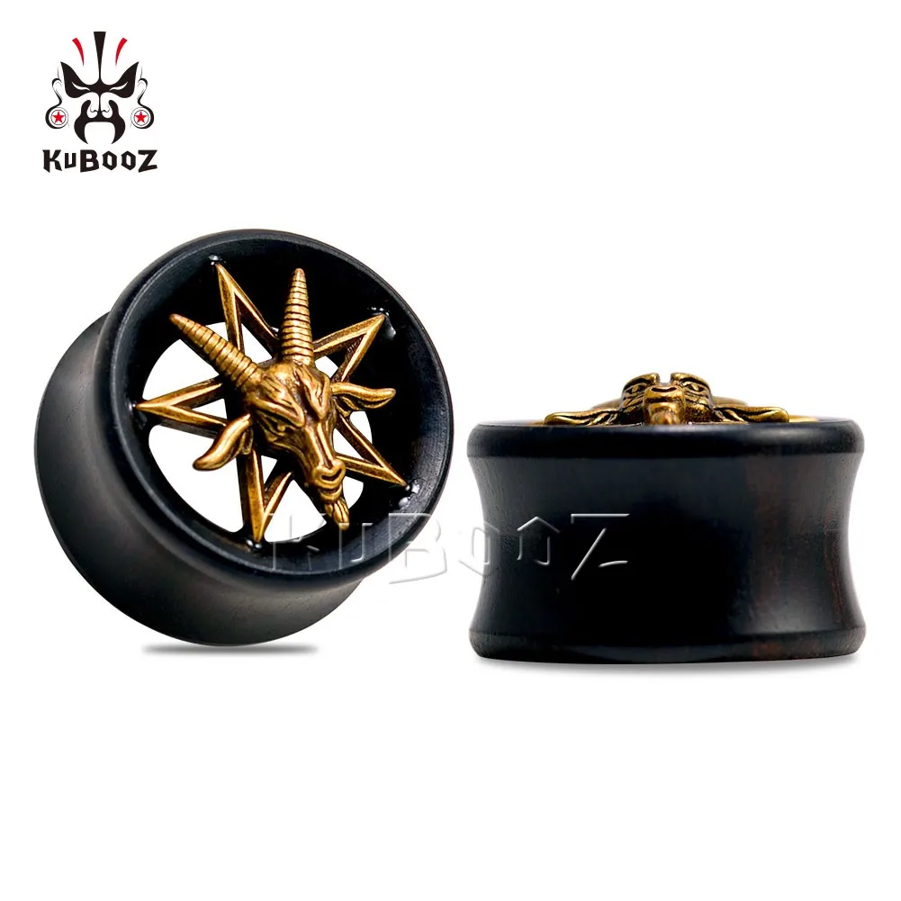 

KUBOOZ Fashion Ebony Wood Hexagram Ear Plugs Gauges Body Piercing Jewelry Earring Tunnels Expanders Stretchers 8-25mm
