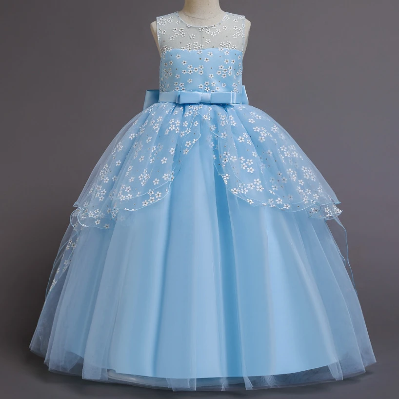 

High Quality First Communion Dresses Kids Evening Ball Gown Gold Appliques Bow Girls Pageant Dress Satin Tulle Flower Girl Dress
