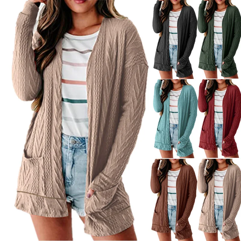 2022 Autumn and Winter New Women's Loose Wool Stitching Sweater Knitted Long Sleeve Cardigan