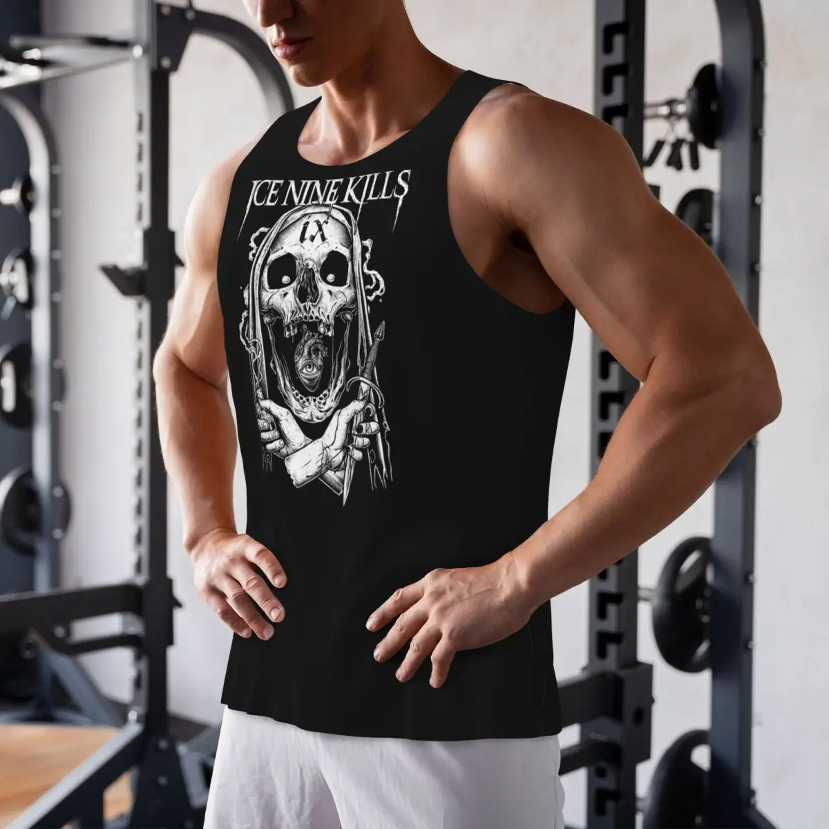 Фото Быстросохнущая рубашка без рукавов Michele Nolli Ice Nine Kills Gym Tank Muscle, дышащий жилет для бодибилдинга №5