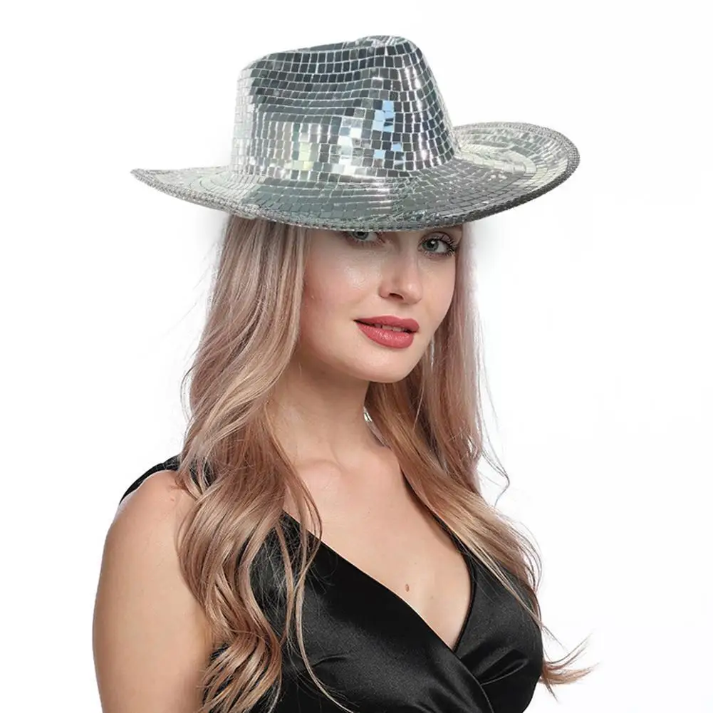 

Glitter Mirror Disco Cowboy Hat Stunning Disco Ball Hats For DJ Glitter Sequins Cowboy Hat Cap For Club Stage Bar Party Dan X3I1
