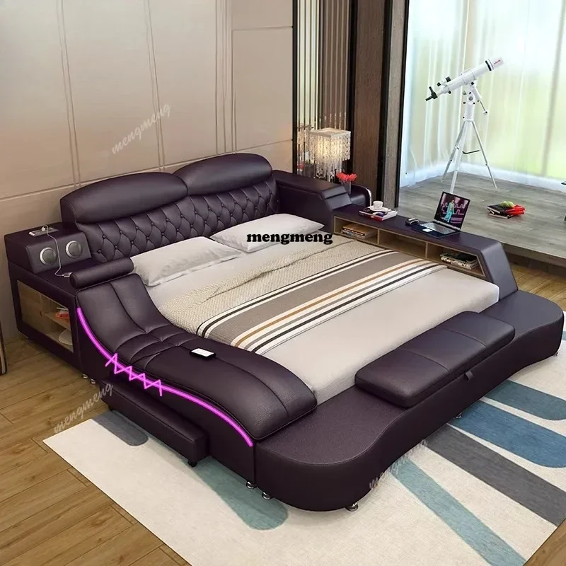 Фото Роскошная двуспальная кровать zHLuxury с изголовьем-массажером, размеры Queen, King, Twin, современная мебель для спальни №5