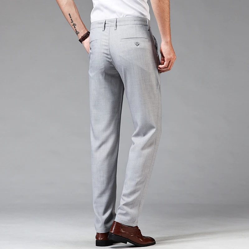Dress Pants Men Business Office Elastic 