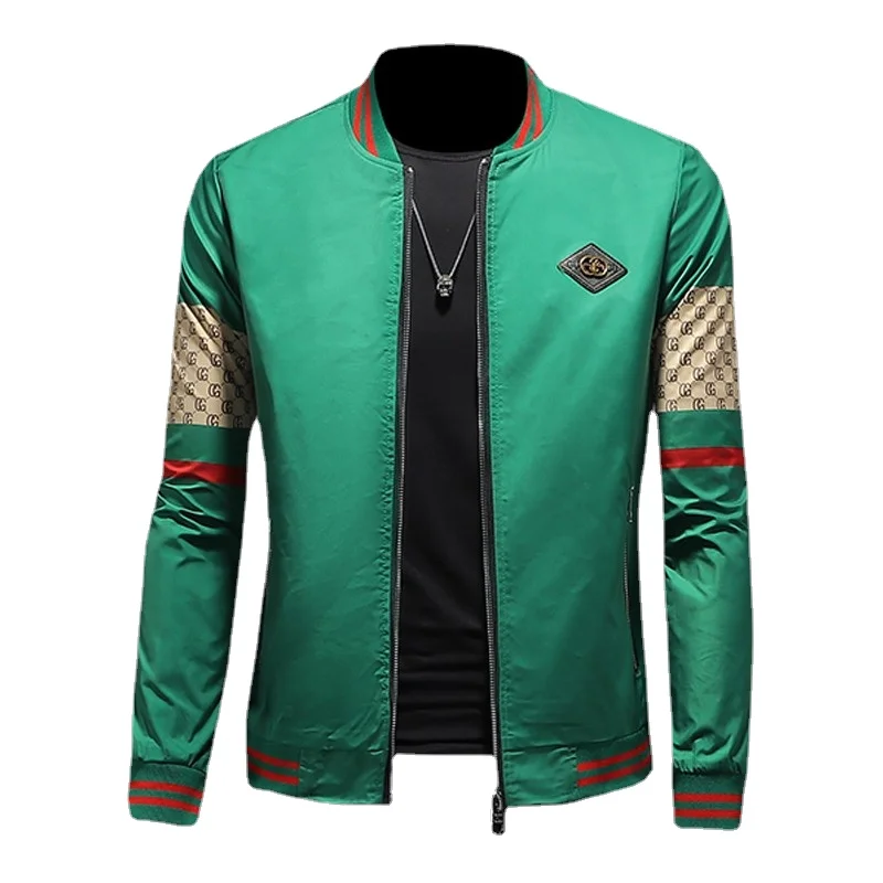 

2023 Male Coat New Boutique Fashion Stitching Print Mens Casual Stand Collar Jacket Large Size Baseball Collar Slim Coat Jacket