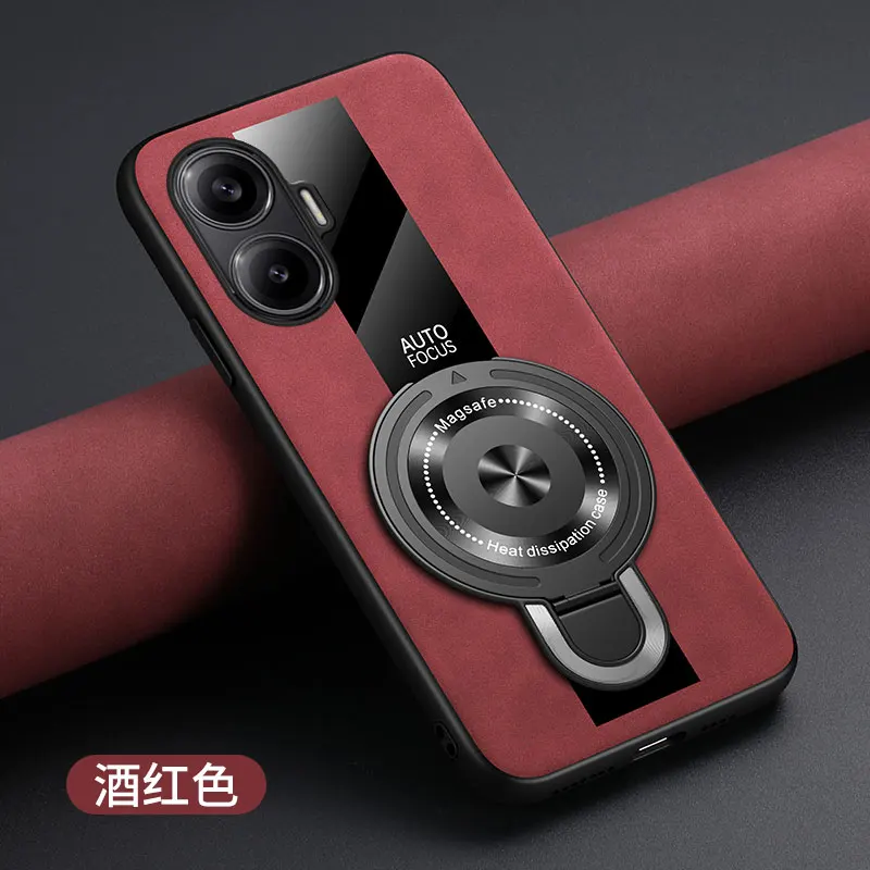 Чехол Funda для Xiaomi Poco F7, магнитный кольцевой держатель, роскошная силиконовая овчина, кожа, оргскло, искусственная кожа, противоударная задняя крышка премиум-класса (art.: 3920cff5596ba) - 3920cff5596ba