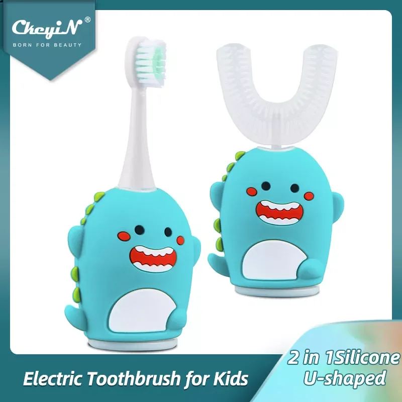 

CkeyiN 2 in 1 Sonic Vibration U Shape Kids Toothbrush 5 Modes Adjustable Cartoon Teeth Whitening Brush Cleaning