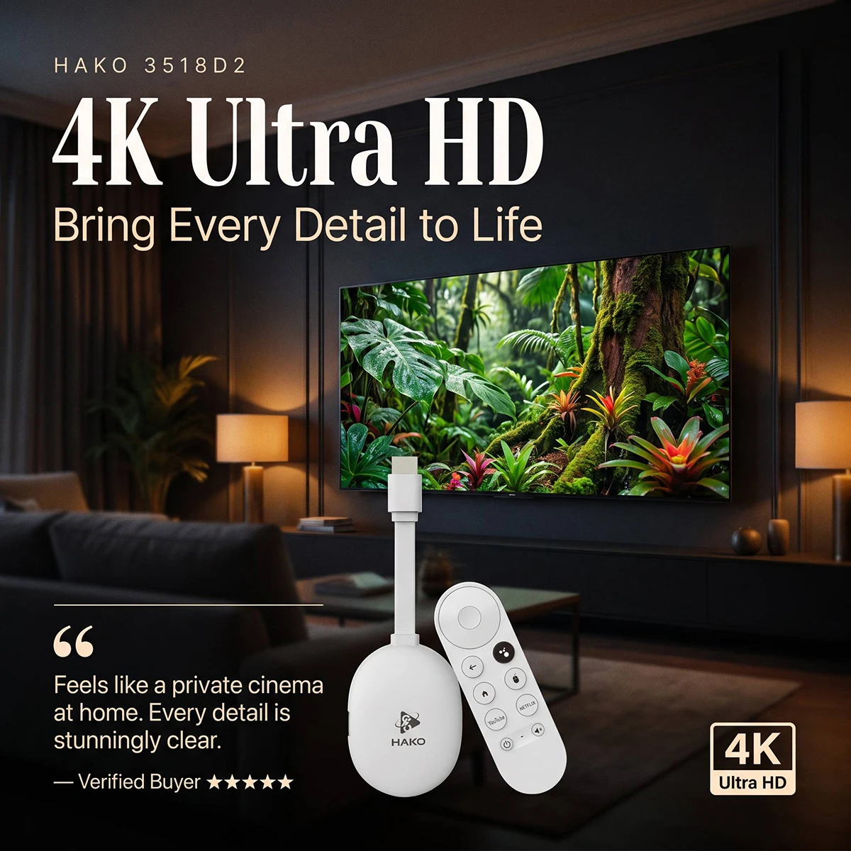 Фото H96 MAX RK3518D Android14 Smart mini TV stick Wifi6 BT5.4 4K HD 3D Quad-Core Ethernet Google Voice Assistant Media Player Tvbox №4