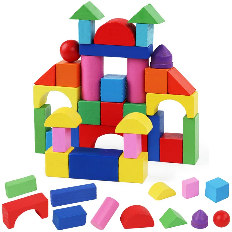 

32PCS Wooden Building Blocks Kids Montessori Educational Games Color and Shape Cognitive Educational Toy for Children 2CM Blocks