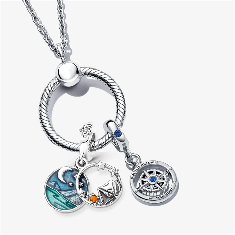 925 Sterling Silver Charms Spinning Camping Sky O Pendants Dangle Set Necklace Fit Original Pandora Bracelets Jewelry Making