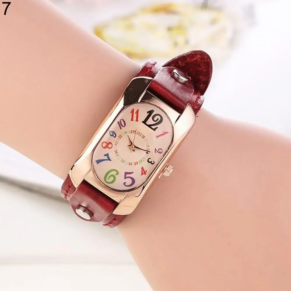 

Women Fashion Casual Faux Leather Strap Oblong Case Quartz Wrist Watch