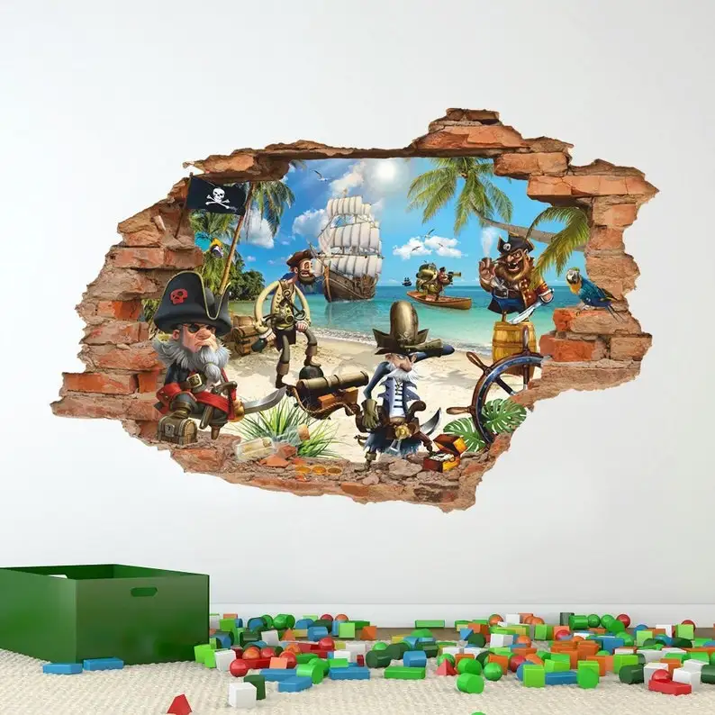 

Pirate Wall Sticker, Treasure Island Wall Decal, Removable Vinyl Sticker for Kids, Wall Art, Decor