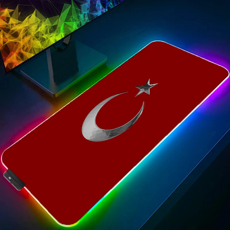 

RGB коврик для мыши, светодиодный игровой коврик с турецким флагом, нескользящий коврик для мыши для ноутбука, компьютерный коврик для офиса, ...