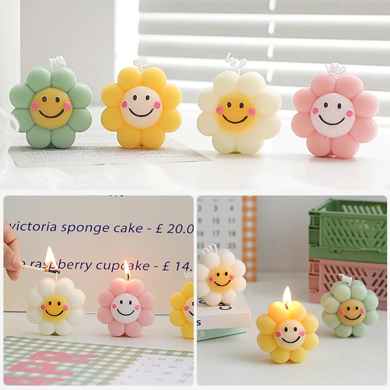 

Handmade Smiling Face Romantic Aromatherapy Candles Decorative Candles For Home Sunflower Shape Scented Candles Daisy Cute