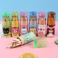 12pcs colour pencil set with pencil sharpener standard wood drawing pencils childrens art cute supplies school kawaii stationery
