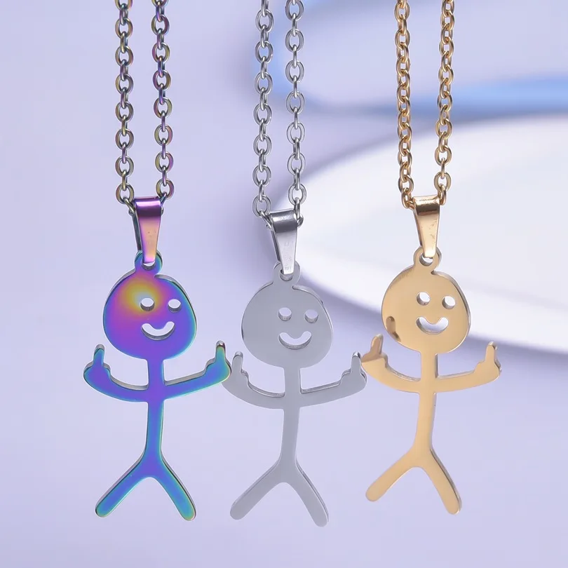 

1pc Stainless Steel Cartoon Characters Provocative Gesture Pendant Necklaces For Women Jewelry Chain Decoration Accessories