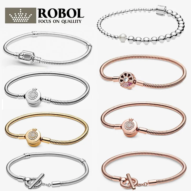 

18 High Quality Original 925 Sterling Silver Moments Sparkling Crown O Snake Chain Bracelet Woman Jewelry Gift Free Shipping