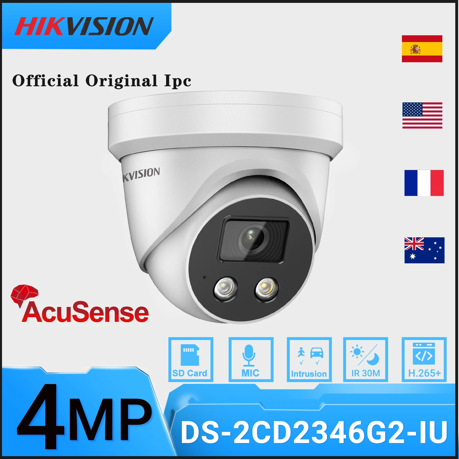 

Hikvision DS-2CD2346G2-IU POE IP Camera 4MP Turret Network CCTV IPC SD Card MIC 2K H.265+ 4 Smart Event Face Detect AcuSense