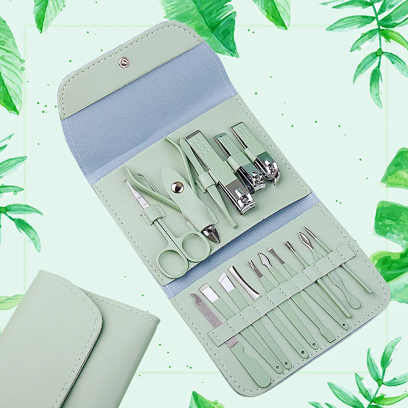 

16pcs/set Nail Cutter Set Stainless Steel Nail Clippers Set With Folding Bag Manicure Cutter Kits Scissors Makeup Beauty Tool