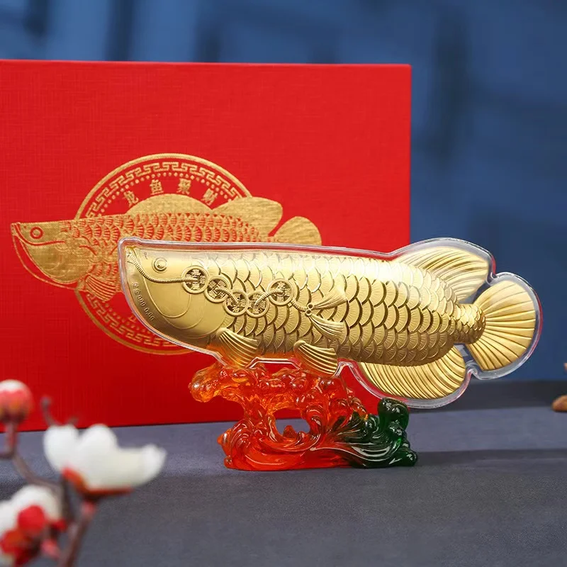 

2023 HOME COMPANY BOSS High quality good luck decoration gold Arowana dragon fish Bring good luck Recruit wealth talisman
