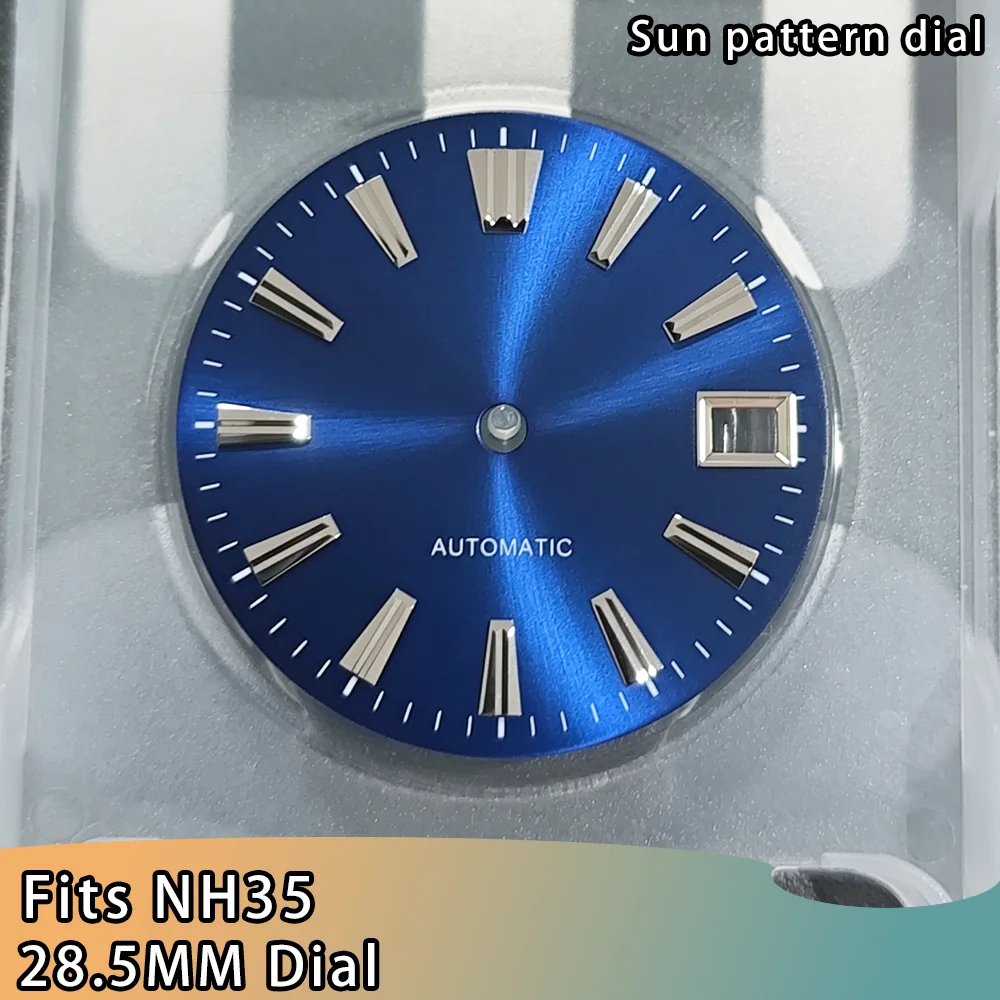 Фото Циферблат NH35 28,5 мм для механизма NH35, циферблат с солнечным узором 28,5 мм, циферблат NH35 с одинарным календарем, запасные части для часов. №5