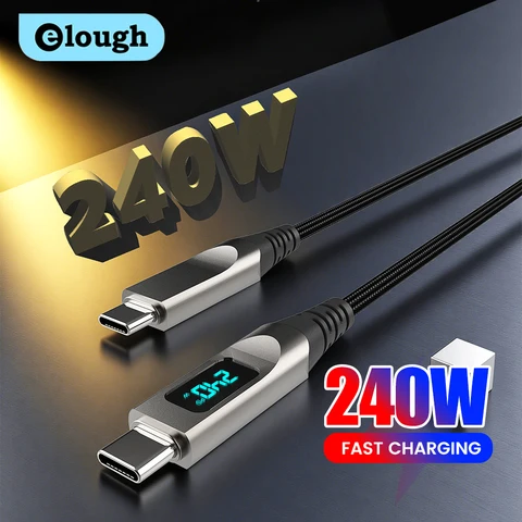 Элough Кабель USB C — USB C с цифровым дисплеем, 240 Вт, цинковый сплав, кабель типа C — тип C, быстрая зарядка для iPhone 15 16