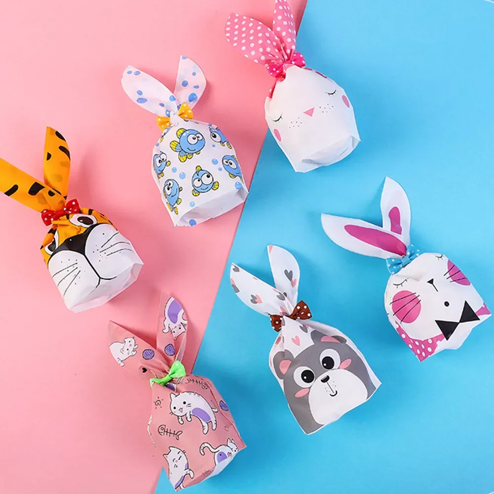 

50pcs Cute Bunny Ear Bag Cookies Plastic Bags Cute Animals Candy Gift Bags Cookies Snacks Baking Packaging Party Supplies