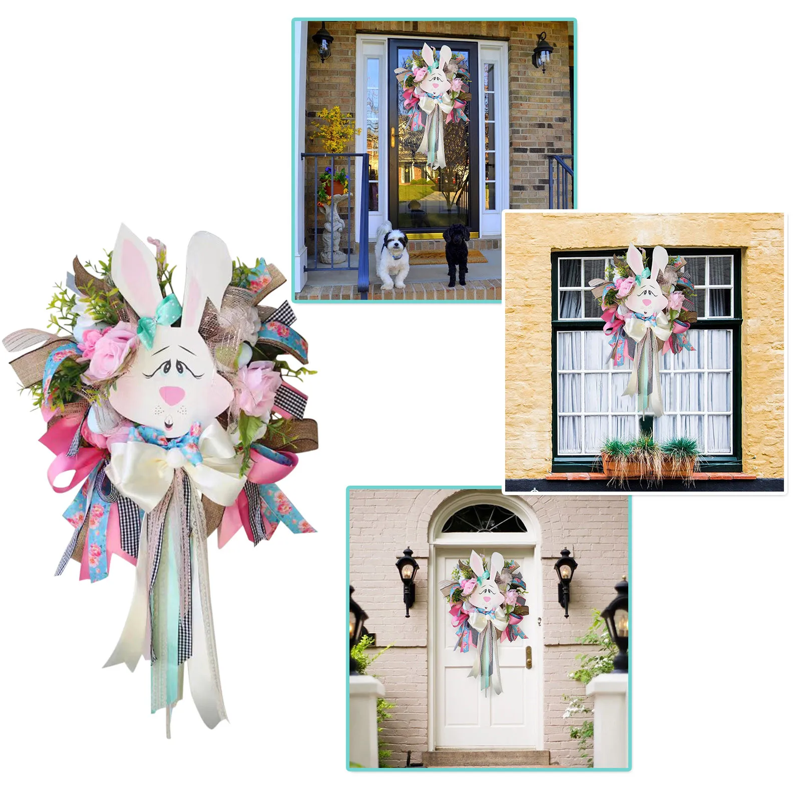 

Easter Wreath For Front Door Easter Bunny Garland Spring Wreath Glam Decor Wreath Christmas Outdoor Short Wreath Hanger