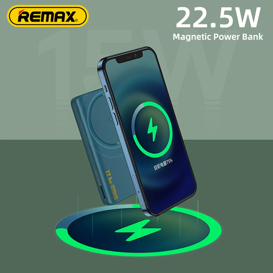 

Remax 22.5W Power Bank 10000mAh Wireless Charger Magnetic Quick Charging Powerbank External Battery For iPhone With Holder