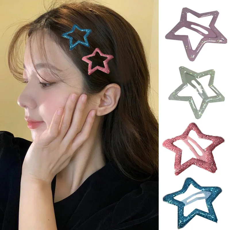 

Fashion 2Pcs/Set Star Hairgrip Hollowed Star Hairpins Shinny Enamel Star BB Hairgrip Y2k Accessories Glittering Hair Pin 2023