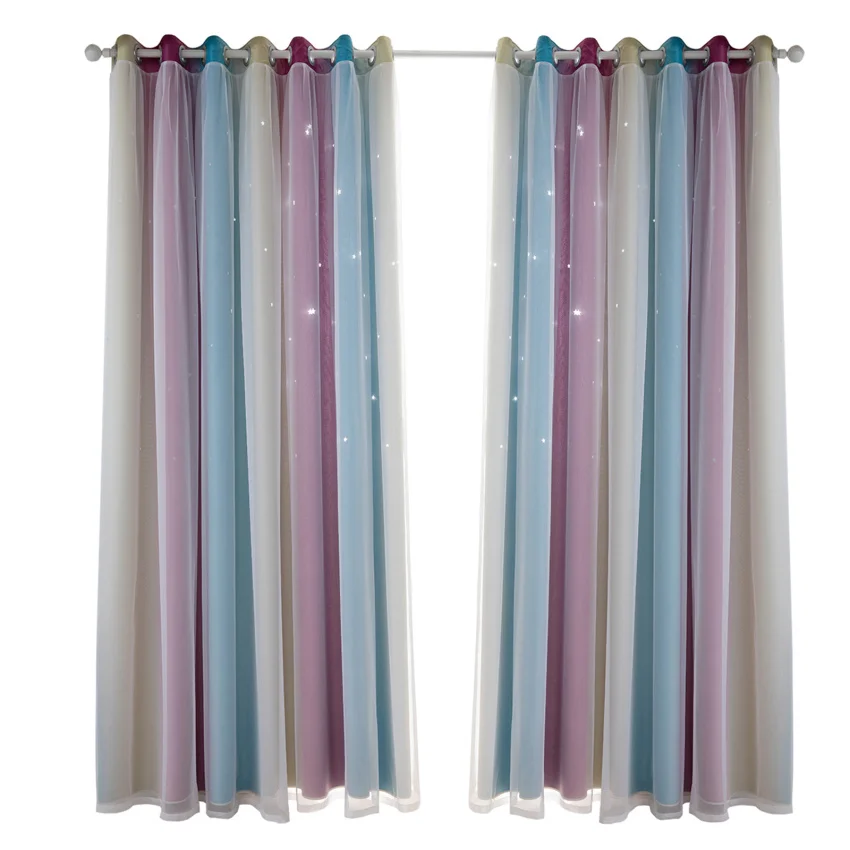 

Curtain children's room opaque curtains girl boy hollow stars darkening curtains color gradient with eyelets voile for girl's